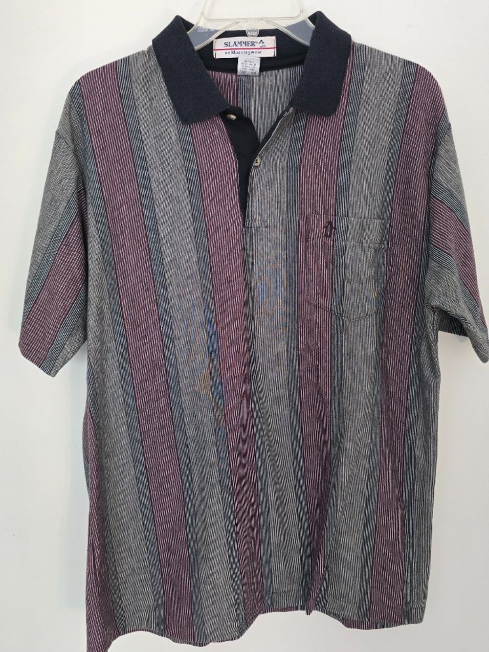 Vintage Slammer by Munsingwear Polo Shirt Mens Large USA Striped 90s Pocket